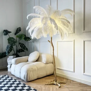 Nordic Ostrich Feather Led Floor Lamp Resin Copper Living Room Home Decor Standing Light Indoor Lighting Bedroom Bedside Lamp 1