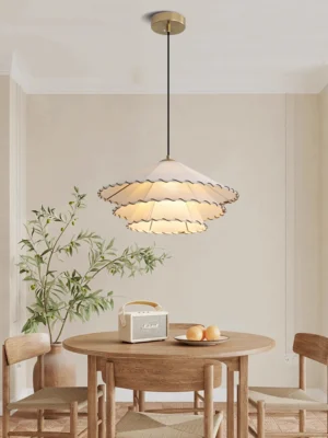 Nordic Fabric LED Pendant Light Restaurant Bedroom Dining Room Home Decoration Chandelier Creative Cotton Linen Hat Lustre Lamp 1