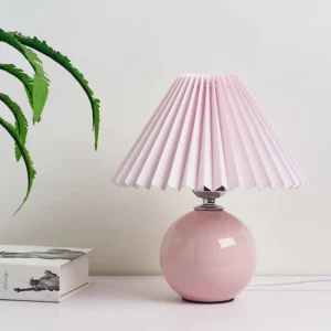 Vintage Pleated Table Lamp with LED E27 Tricolored Bulb Ceramic Base AU US EU UK Plug Cute Decorative Night Light for Bedroom 1