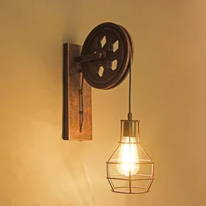 American Style Retro Industrial LED Wall Lamp Creative Iron Pulley Adjustable Corridor Coffee Restaurant Home Decor Lights 1