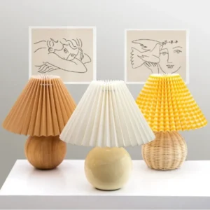 Nordic Ceramic Rattan Small Table Lamp LED Retro Pleated Decorative Table Lamp Living Room Bedroom Dressing Table Indoor Lightin 1