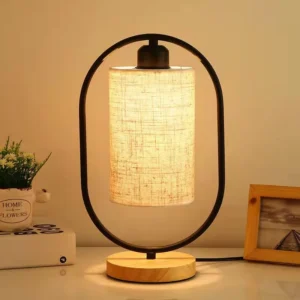 Wooden Table Lamp New Chinese Style Bedside Light LED Fabric Vintage Desk Lights for Living Room Study Room Decorative 1